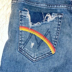 Mother high waisted looker angle fray rainbow pocket